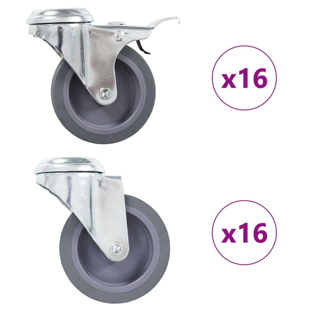 32 st Zwenkwielen met boutgaten 75 mm – afbeelding 1