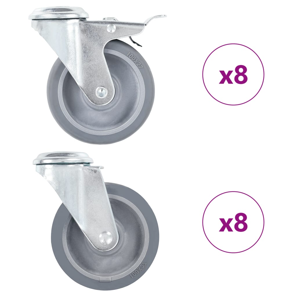 16 st Zwenkwielen met boutgaten 100 mm – afbeelding 1