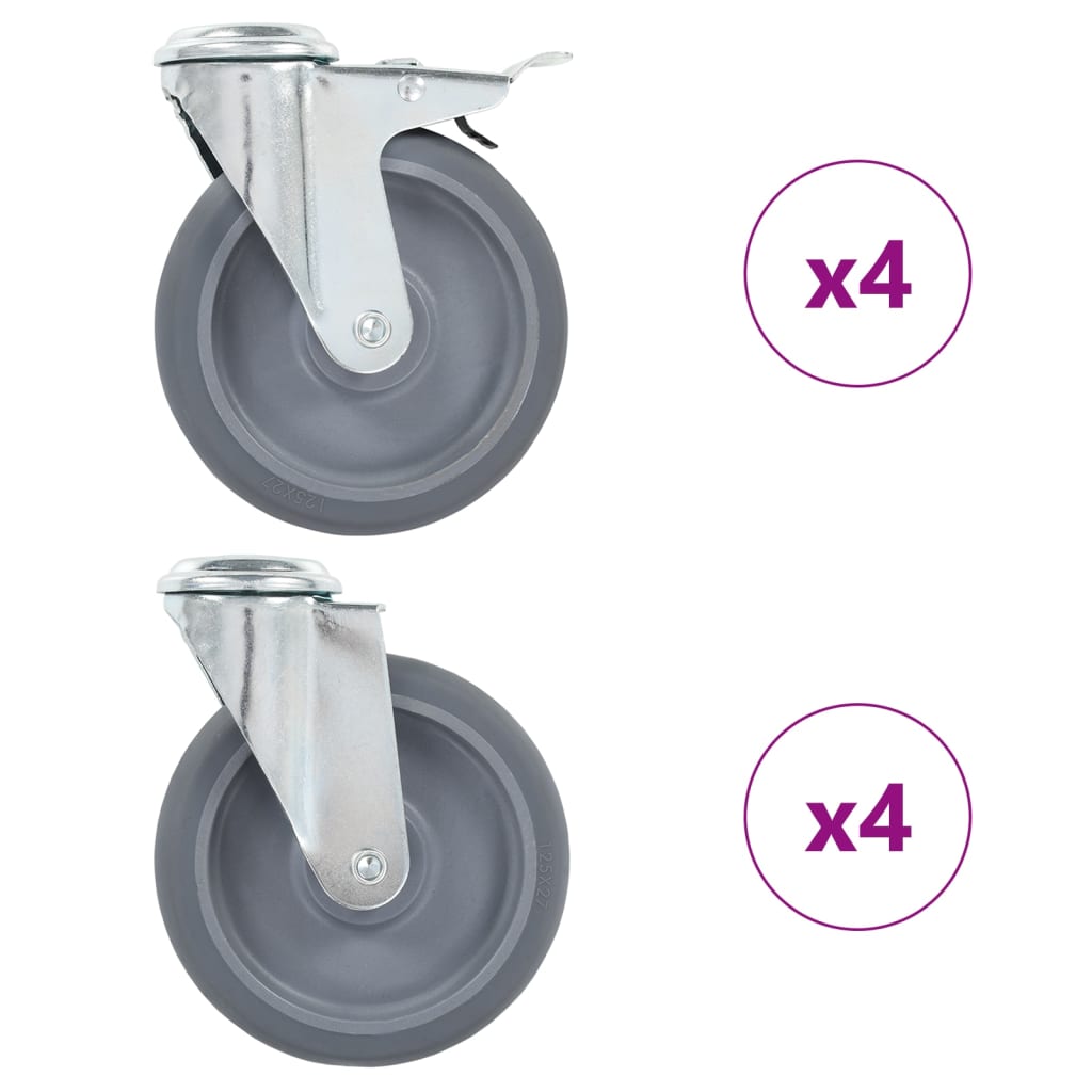 8 st Zwenkwielen met boutgaten 125 mm – afbeelding 1