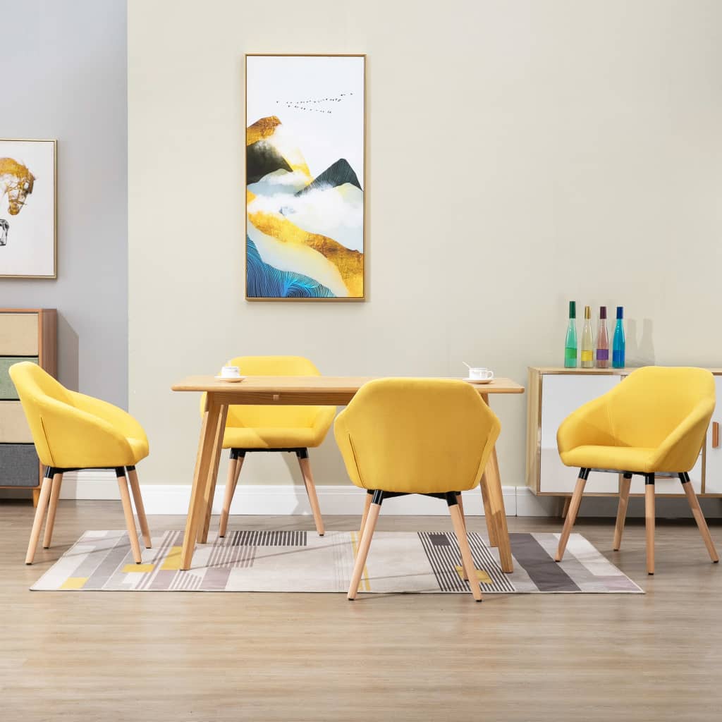Eetkamerstoelen 4 st stof geel – afbeelding 1