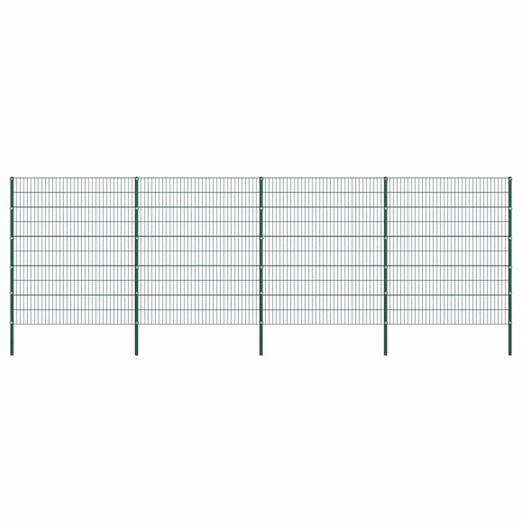 Schuttingpaneel met palen ijzer 694,5x200 cm groen – afbeelding 1