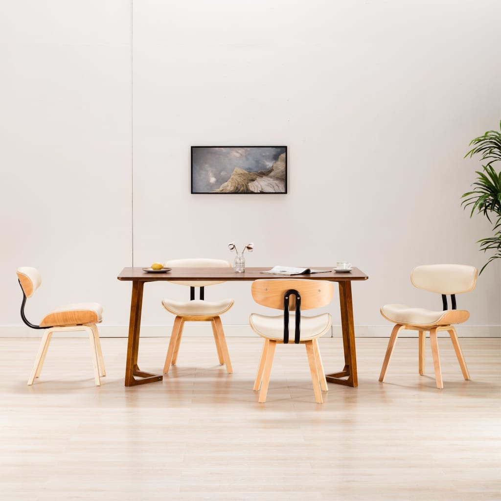 Eetkamerstoelen 4 st gebogen hout en kunstleer crèmekleurig