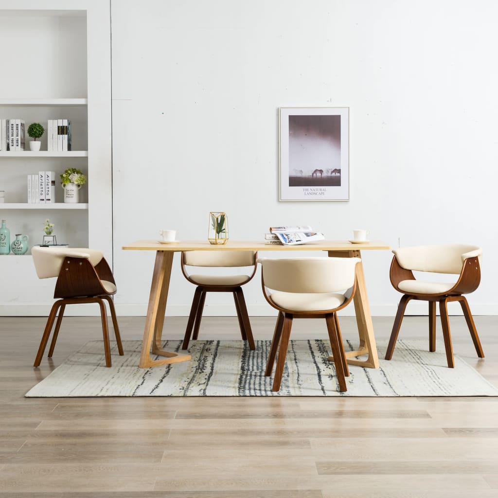 Eetkamerstoelen 4 st gebogen hout en kunstleer crèmekleurig