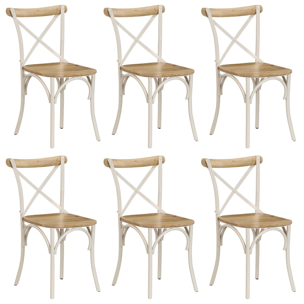Kruisstoelen 6 st massief mangohout wit – afbeelding 1