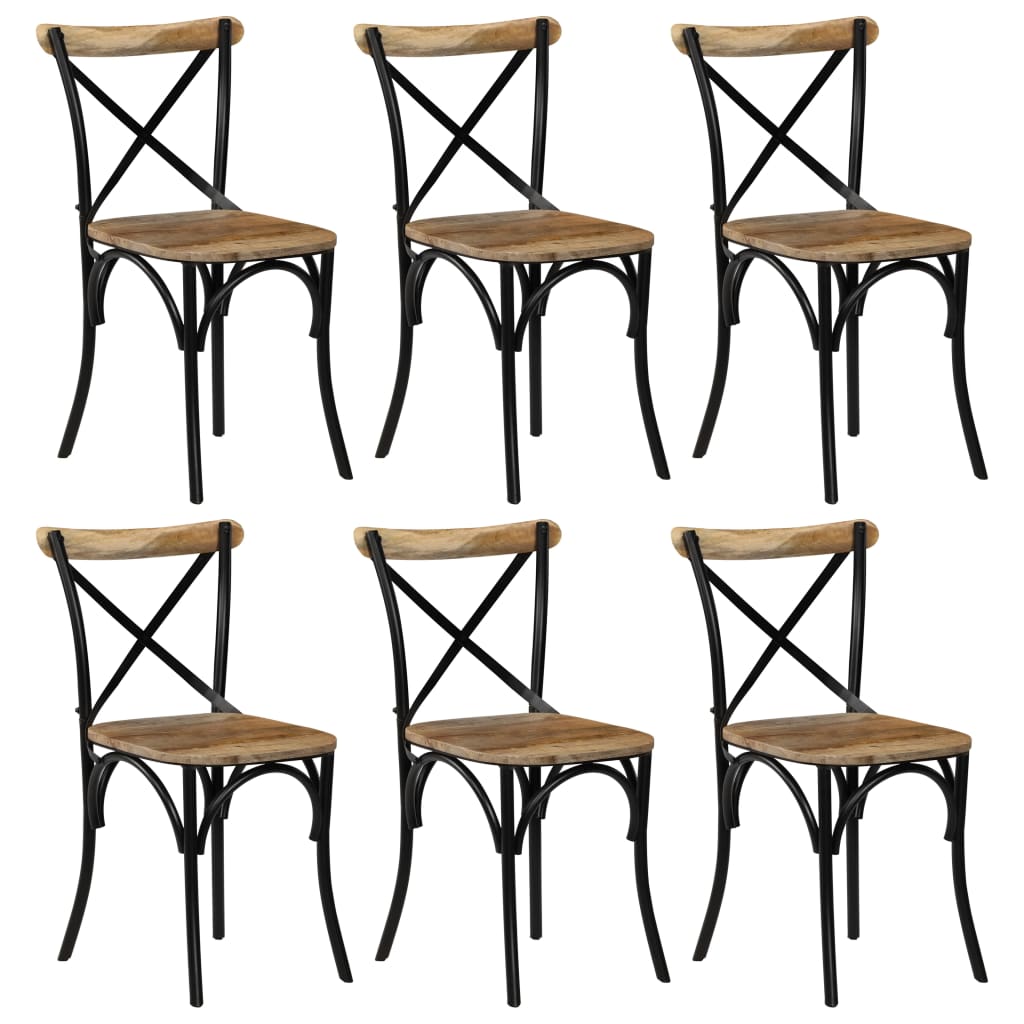 Kruisstoelen 6 st massief mangohout zwart