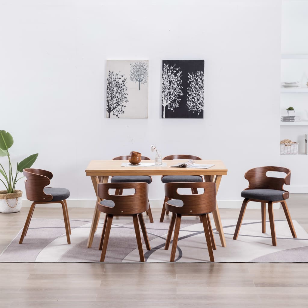 Eetkamerstoelen 6 st gebogen hout en stof donkergrijs