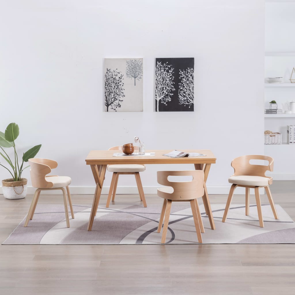 Eetkamerstoelen 4 st gebogen hout en kunstleer crèmekleurig – afbeelding 1