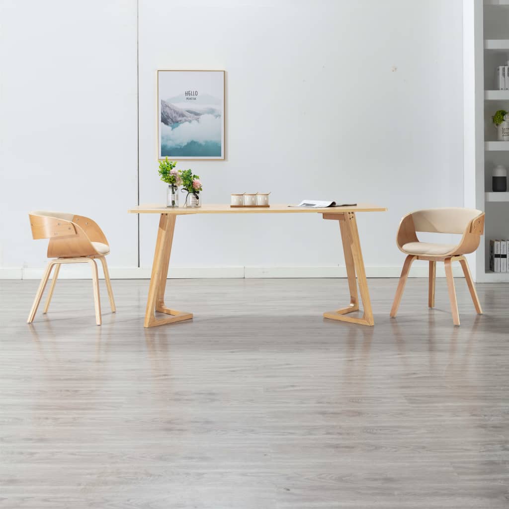 Eetkamerstoelen 2 st gebogen hout en kunstleer crèmekleurig