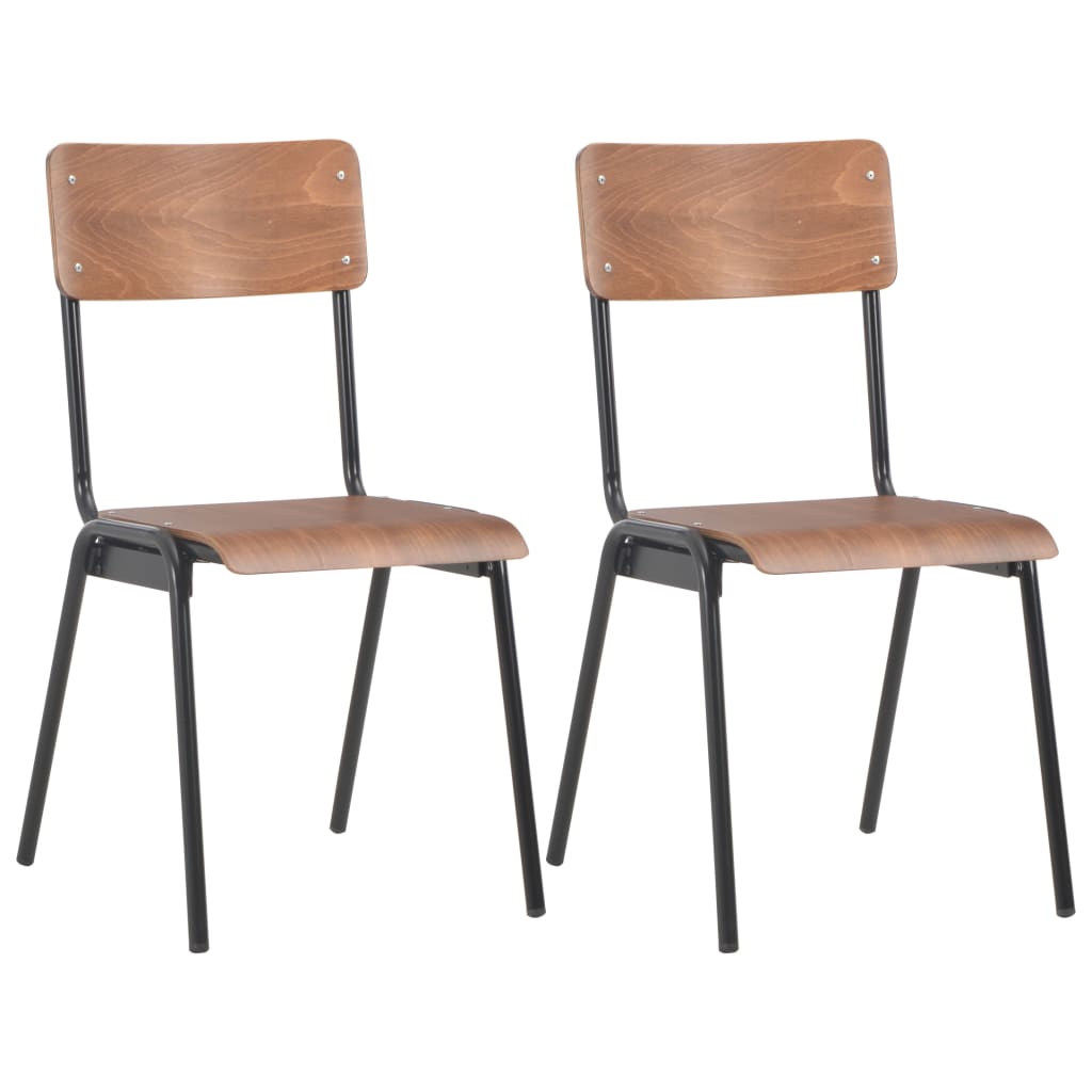 Eetkamerstoelen 2 st massief multiplex staal bruin