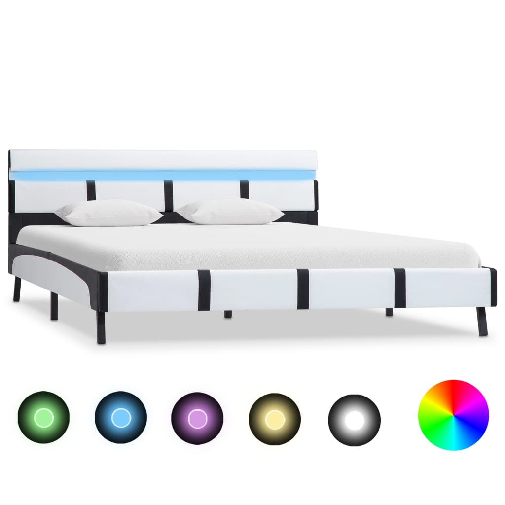 Bedframe met LED kunstleer wit 140x200 cm – afbeelding 1