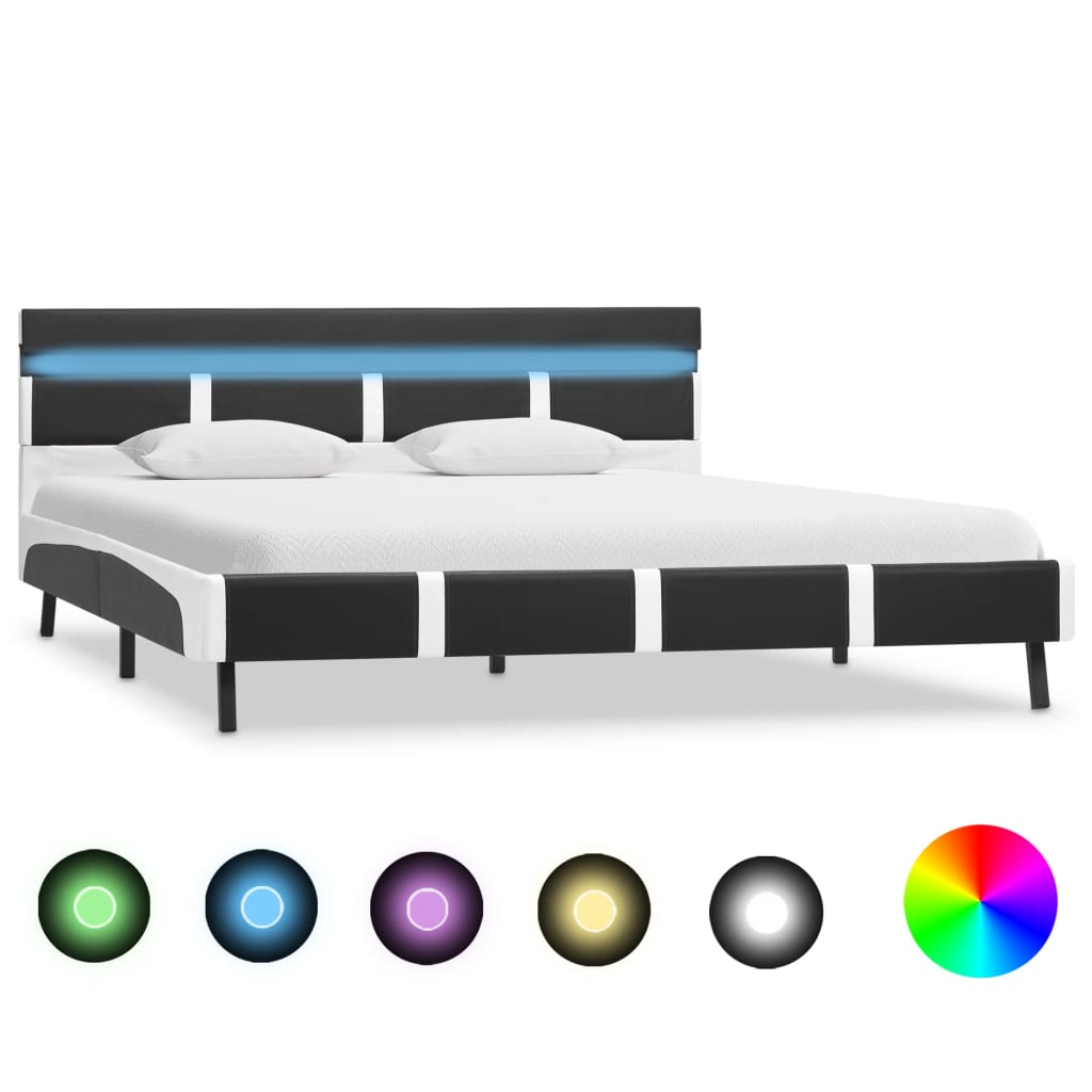 Bedframe met LED kunstleer grijs 140x200 cm – afbeelding 1
