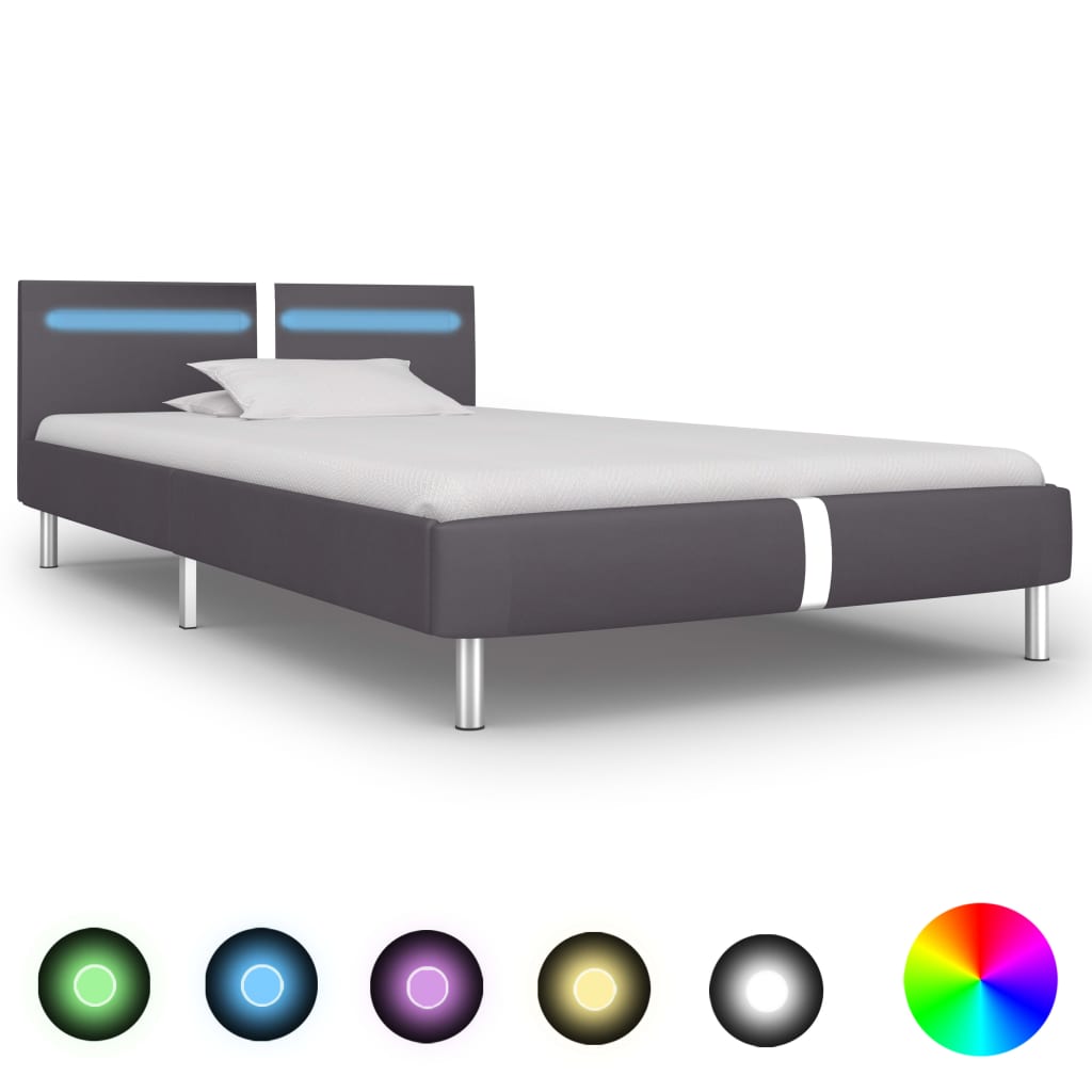 Bedframe met LED kunstleer grijs 90x200 cm – afbeelding 1