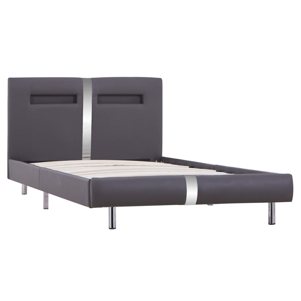 Bedframe met LED kunstleer grijs 90x200 cm – afbeelding 3