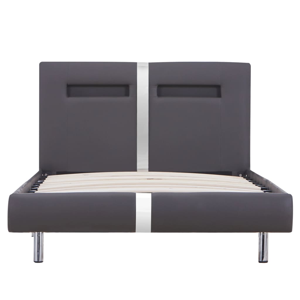 Bedframe met LED kunstleer grijs 90x200 cm – afbeelding 4