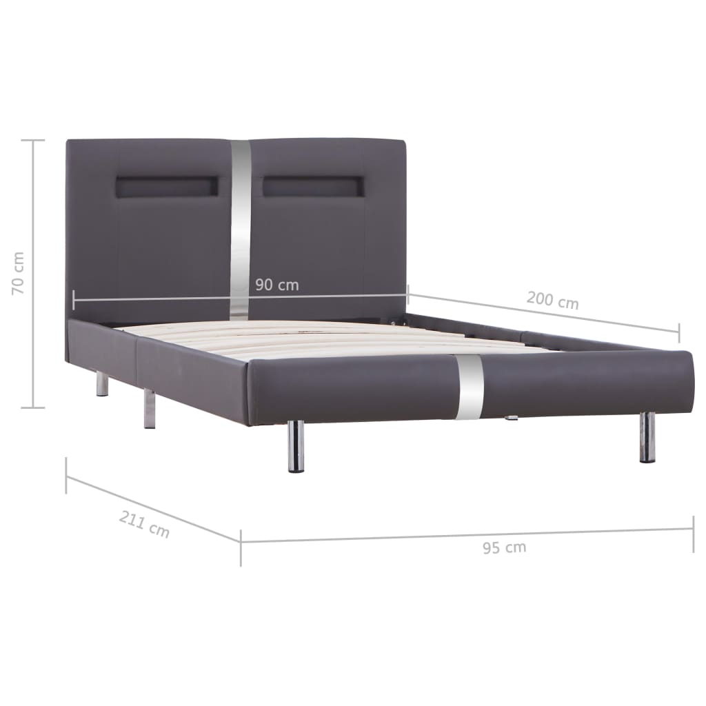 Bedframe met LED kunstleer grijs 90x200 cm – afbeelding 9
