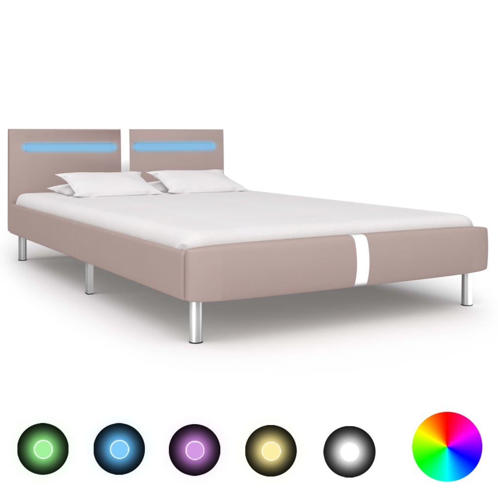 Bedframe met LED kunstleer cappuccino 120x200 cm – afbeelding 1
