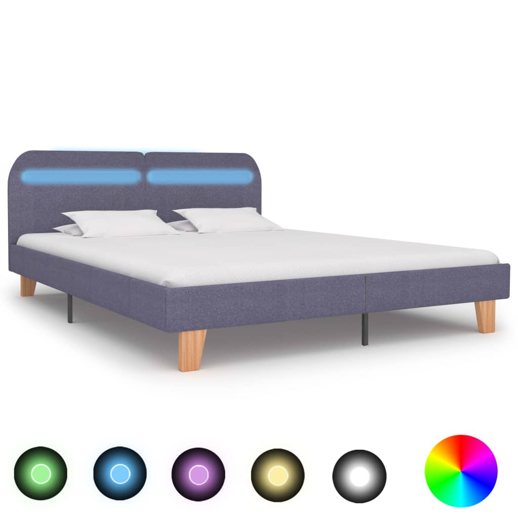Bedframe met LED stof lichtgrijs 160x200 cm – afbeelding 1