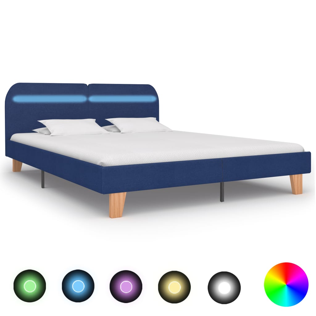 Bedframe met LED stof blauw 180x200 cm – afbeelding 1