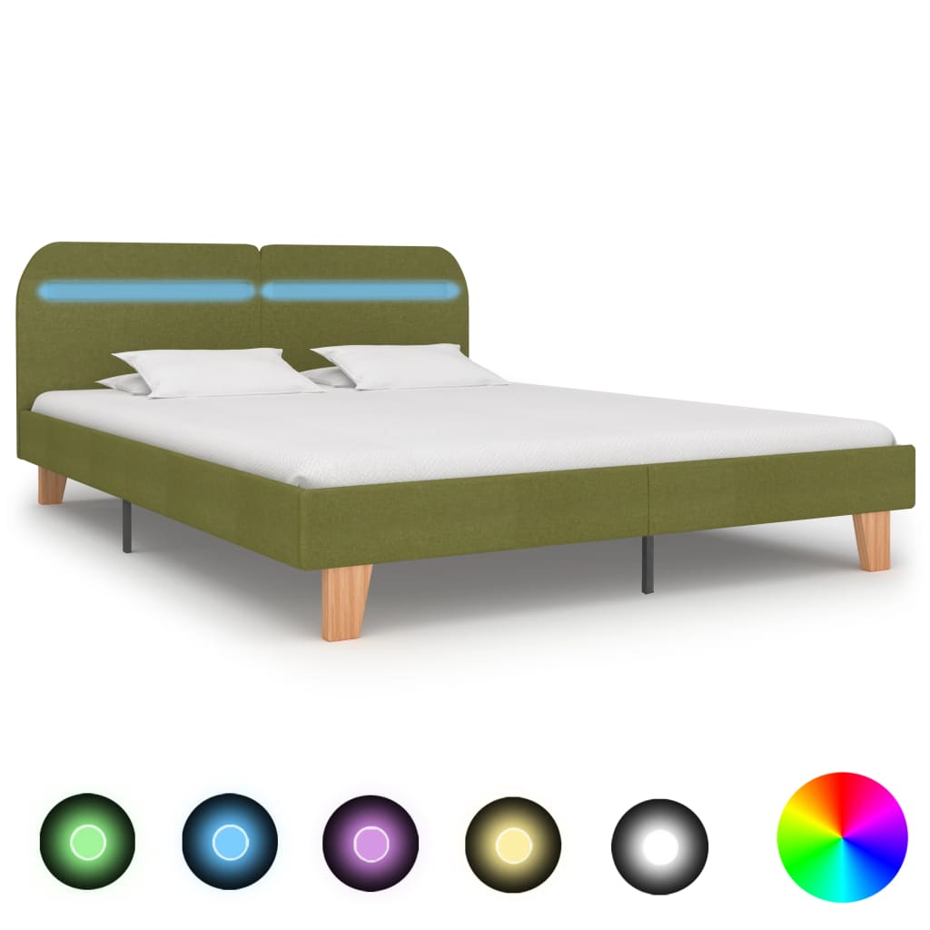 Bedframe met LED stof groen 160x200 cm – afbeelding 1