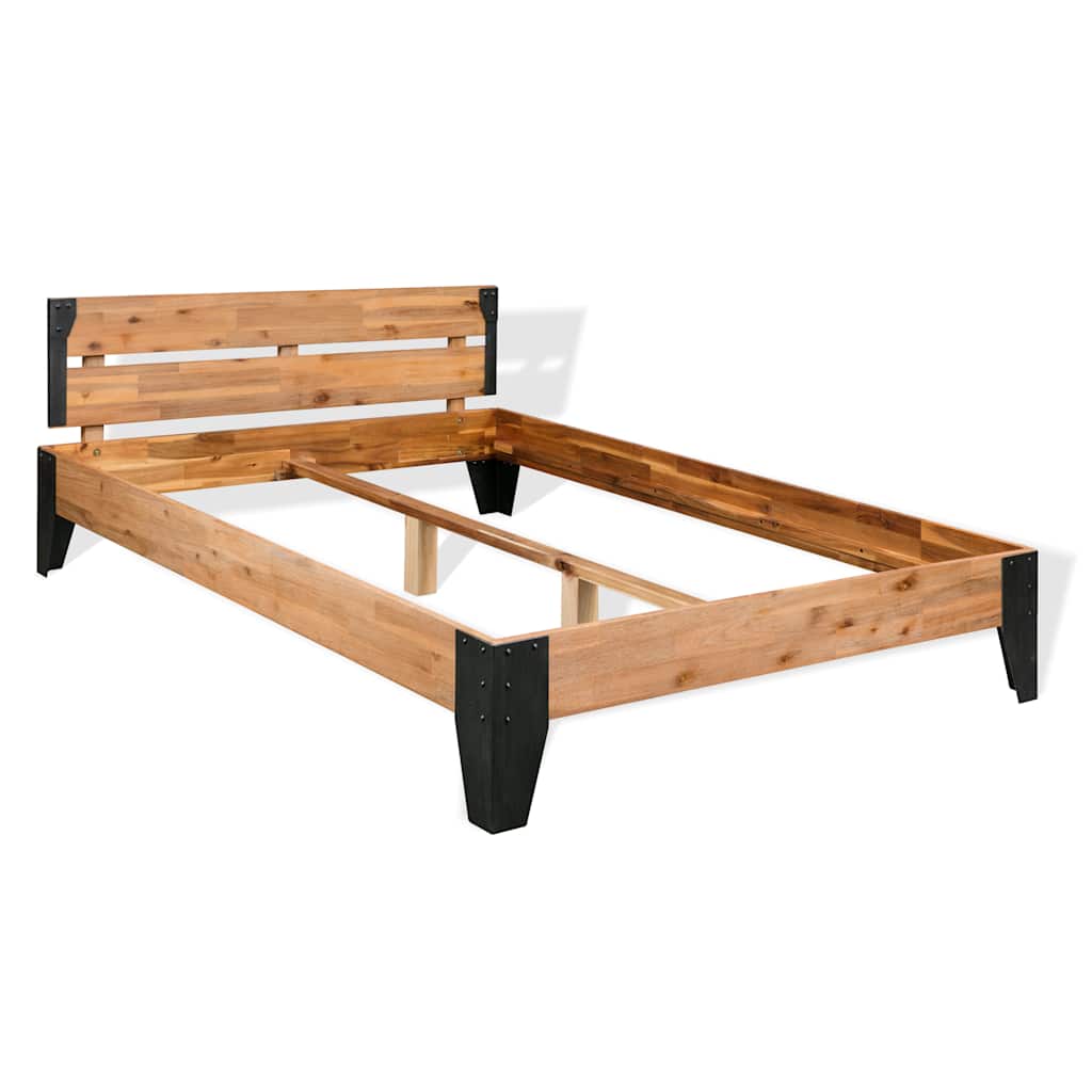 Bedframe massief acaciahout en staal 152x203 cm – afbeelding 1