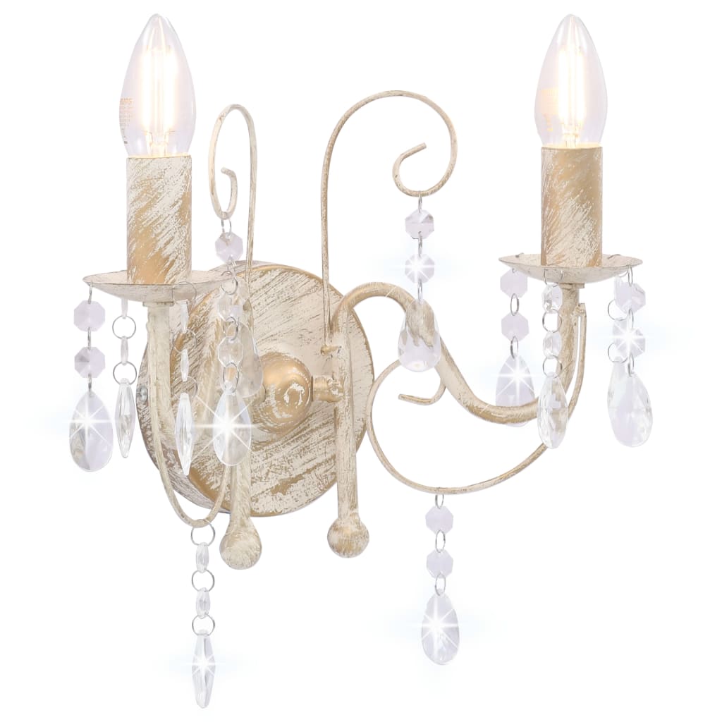 Wandlamp met kralen 2xE14 antiekwit