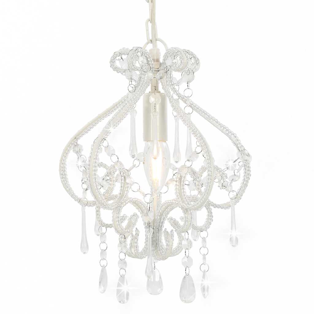 Plafondlamp met kralen rond E14 wit