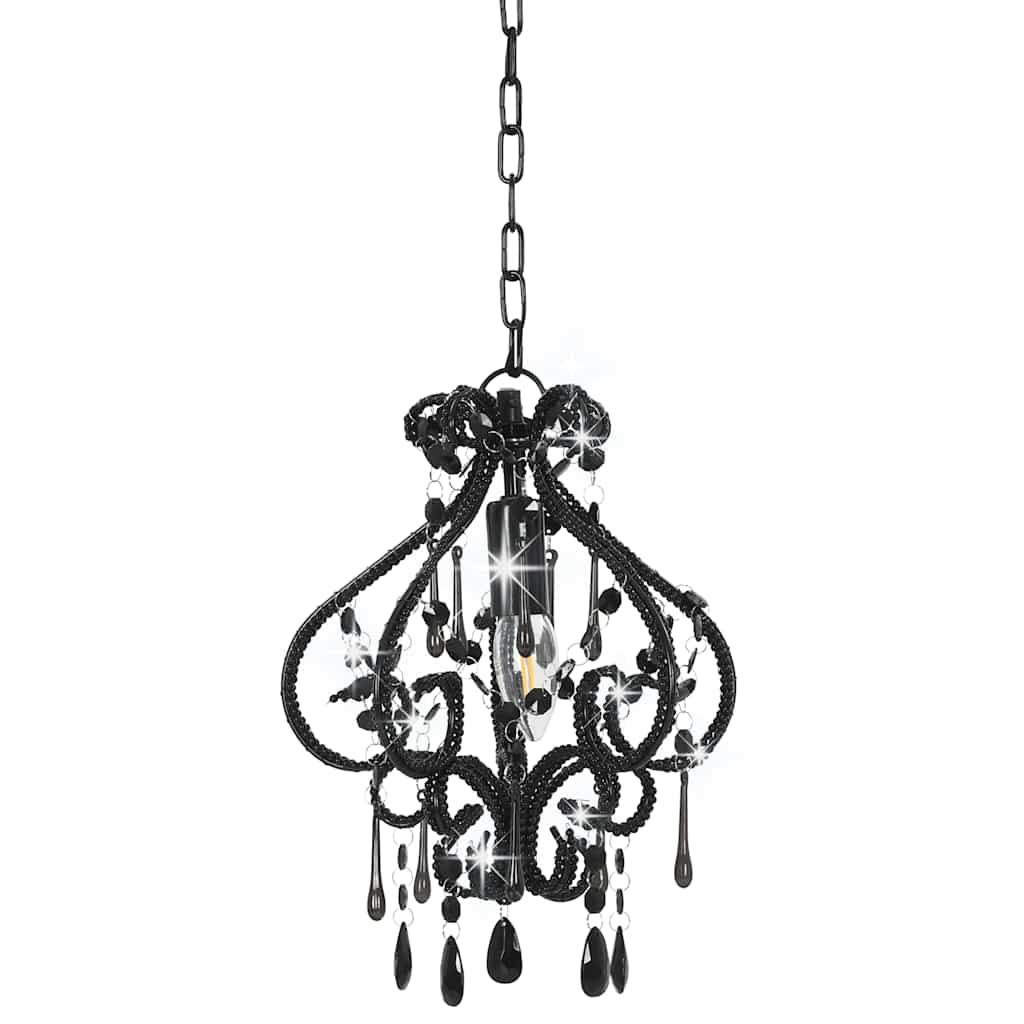 Plafondlamp met kralen rond E14 zwart – afbeelding 2
