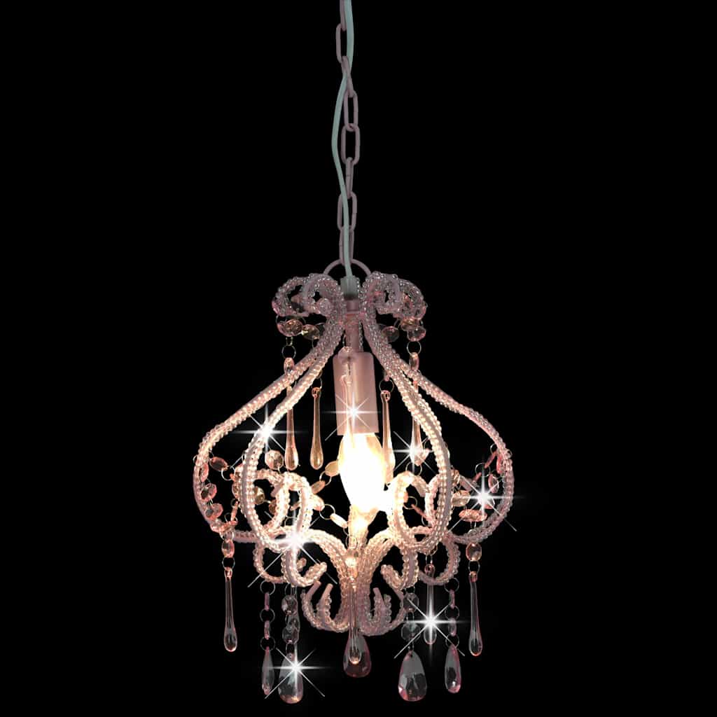 Plafondlamp met kralen rond E14 roze – afbeelding 2