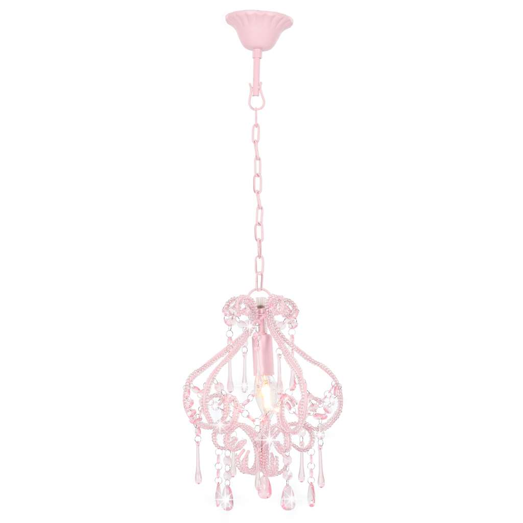 Plafondlamp met kralen rond E14 roze – afbeelding 3