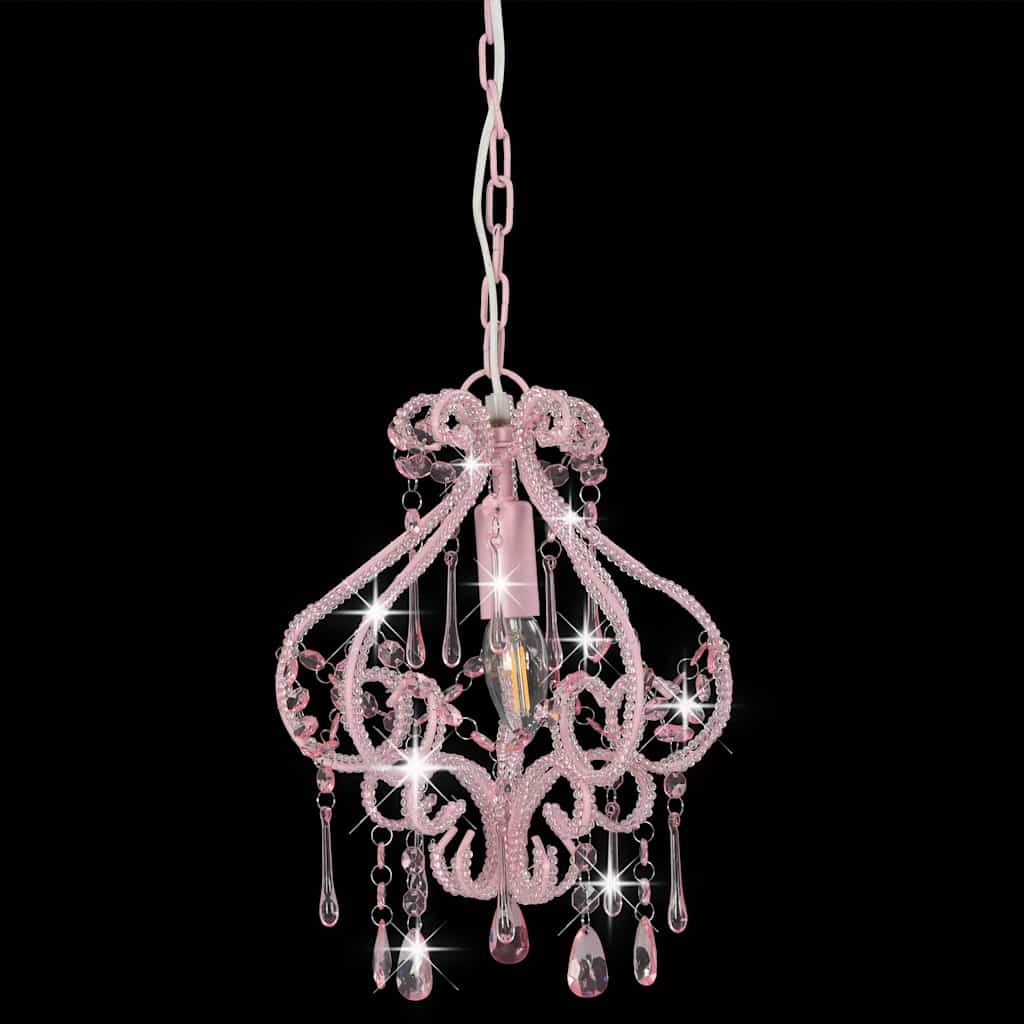 Plafondlamp met kralen rond E14 roze – afbeelding 4