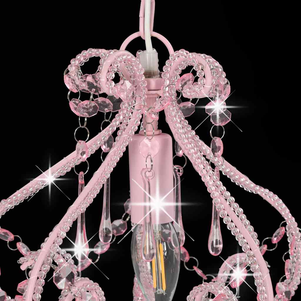 Plafondlamp met kralen rond E14 roze – afbeelding 5