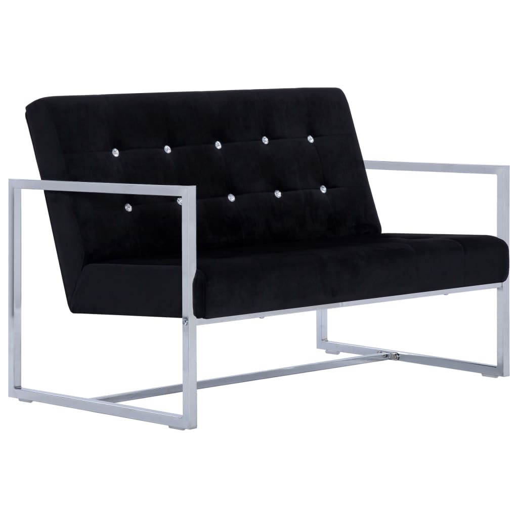 Tweezitsbank met armleuningen chroom en fluweel zwart – afbeelding 2