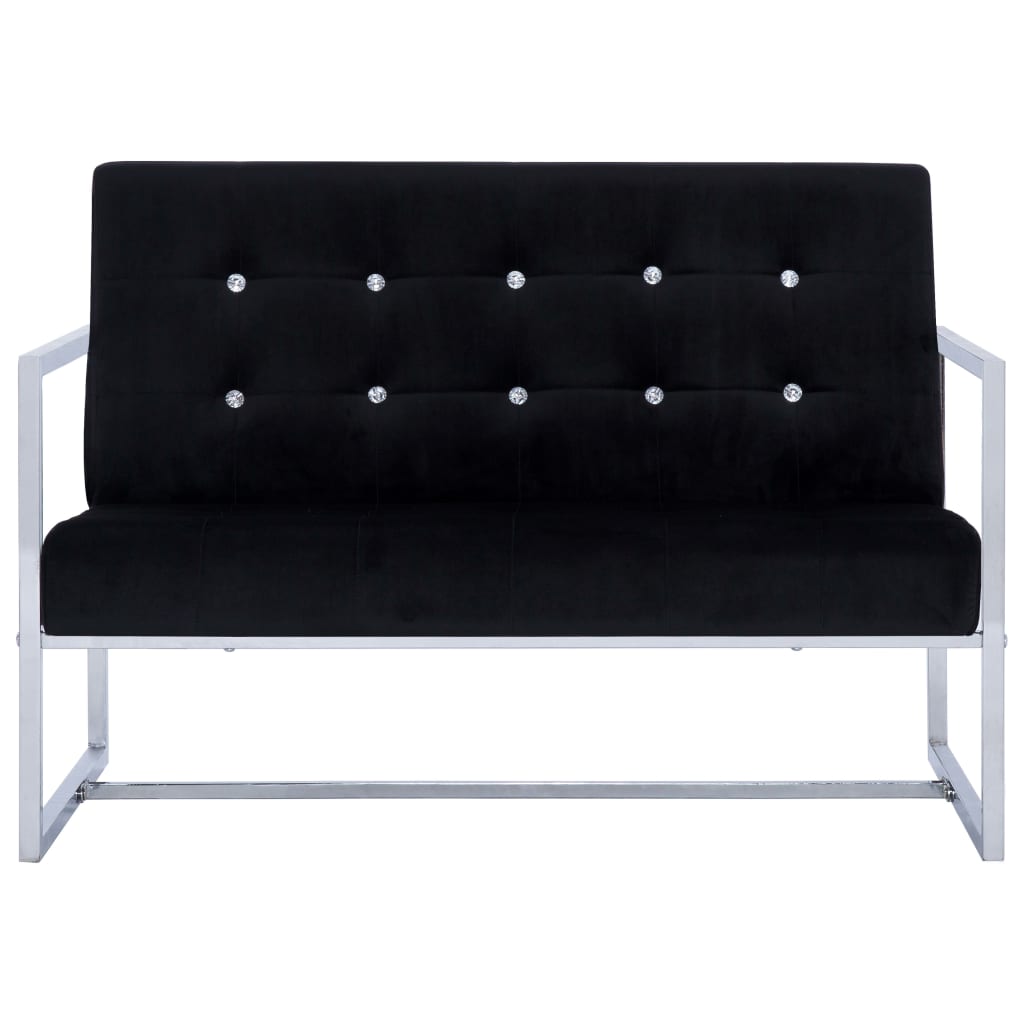 Tweezitsbank met armleuningen chroom en fluweel zwart – afbeelding 3
