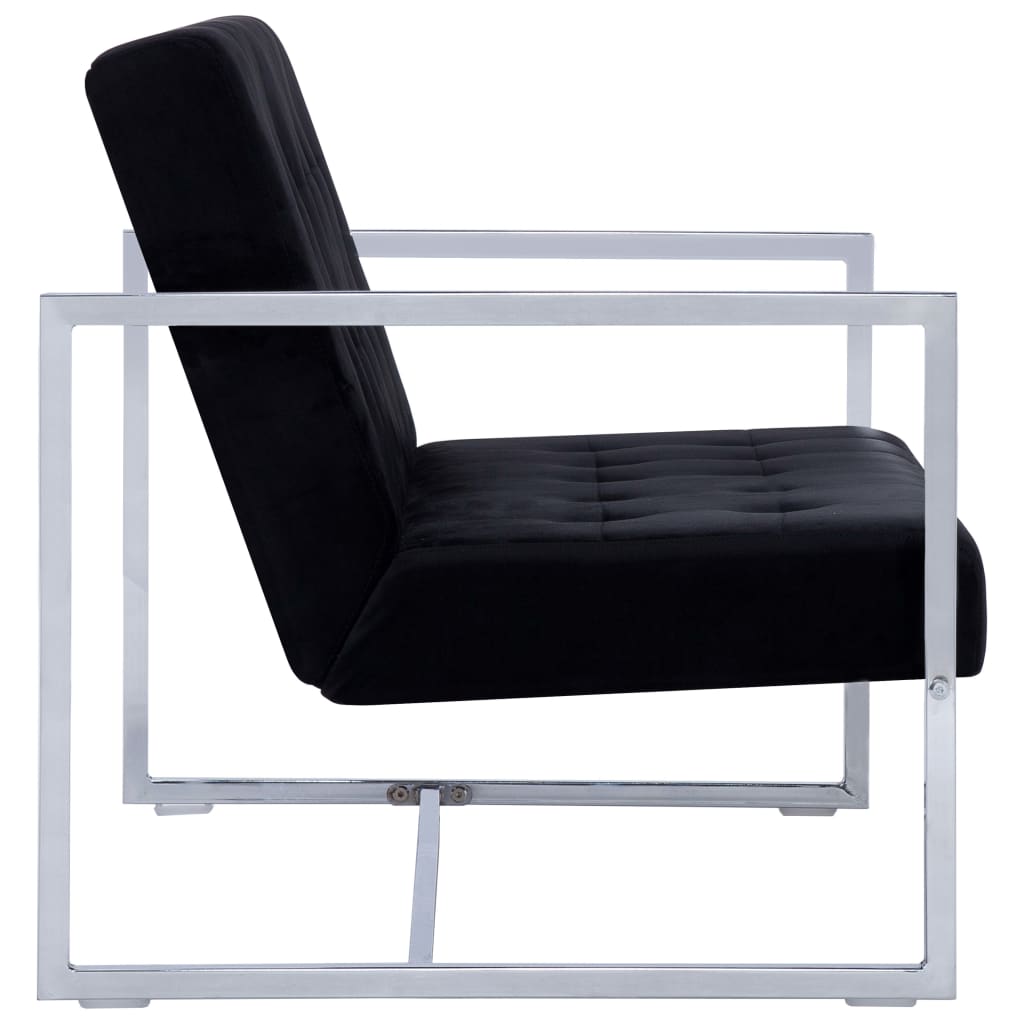 Tweezitsbank met armleuningen chroom en fluweel zwart – afbeelding 4