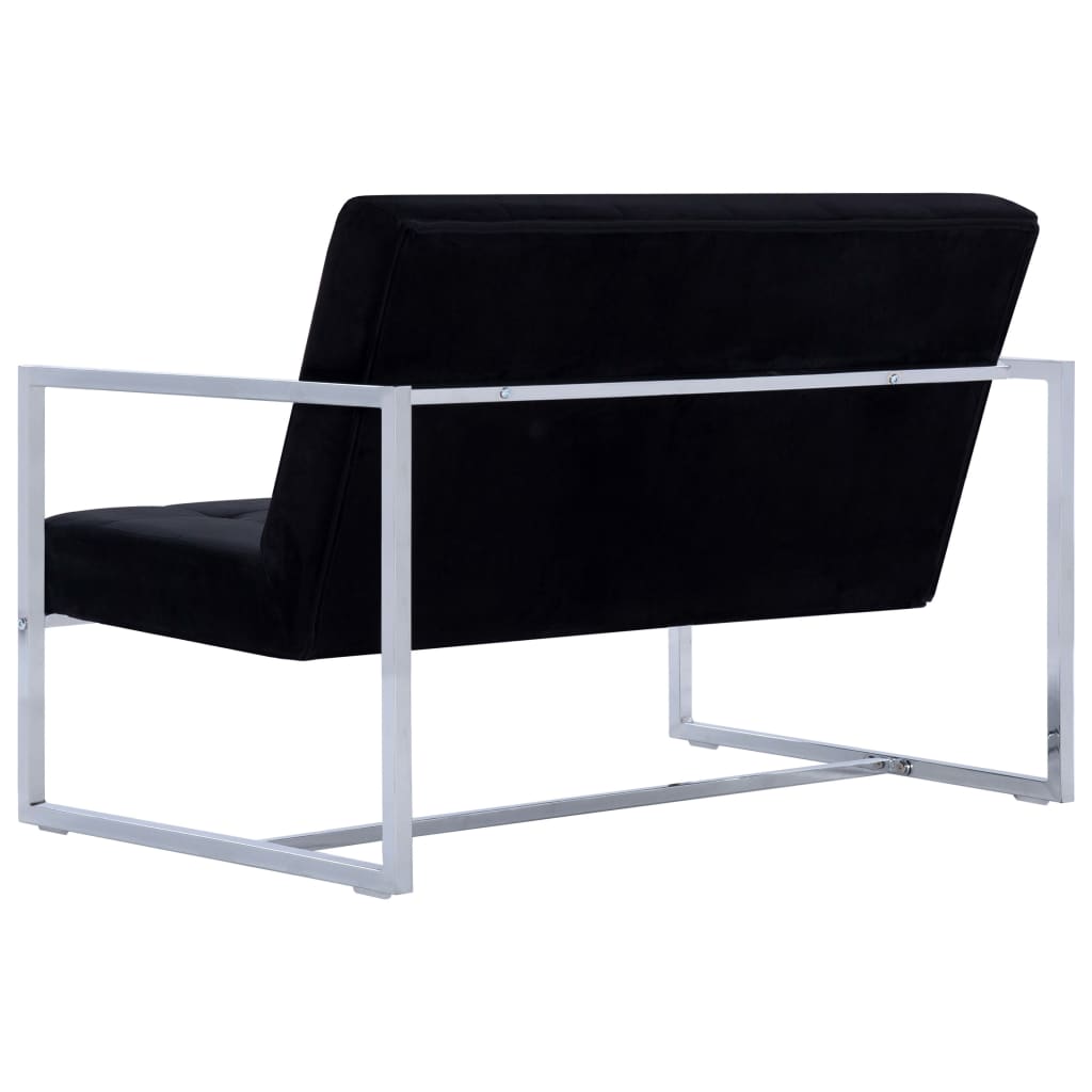 Tweezitsbank met armleuningen chroom en fluweel zwart – afbeelding 5