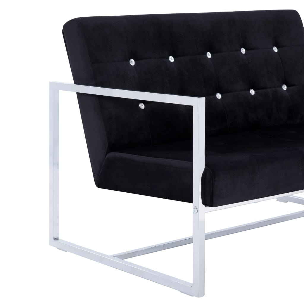 Tweezitsbank met armleuningen chroom en fluweel zwart – afbeelding 6