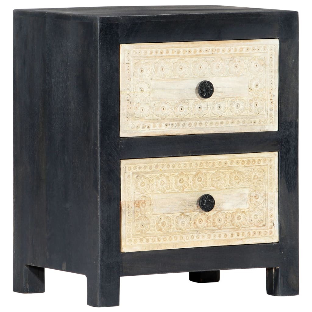 Nachtkastje handgesneden 40x30x50 cm massief mangohout grijs – afbeelding 1