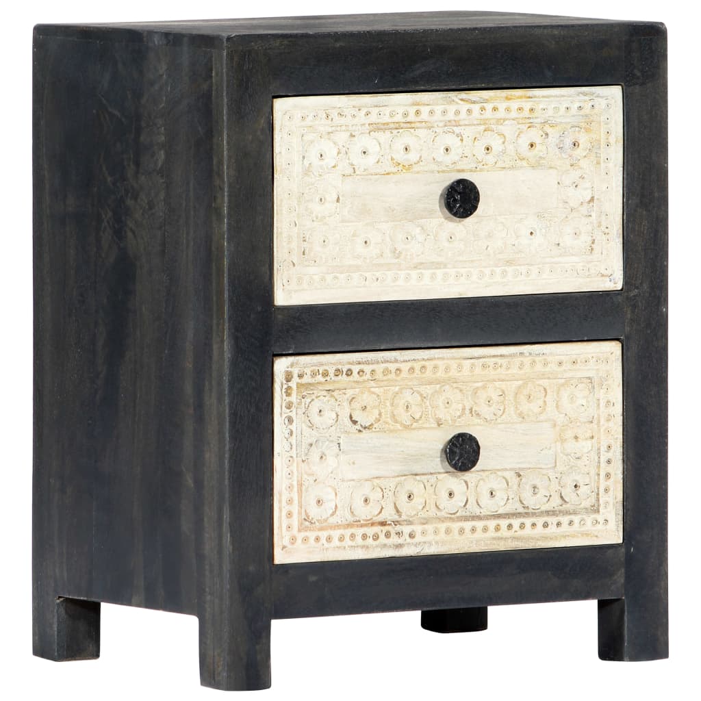 Nachtkastje handgesneden 40x30x50 cm massief mangohout grijs – afbeelding 11