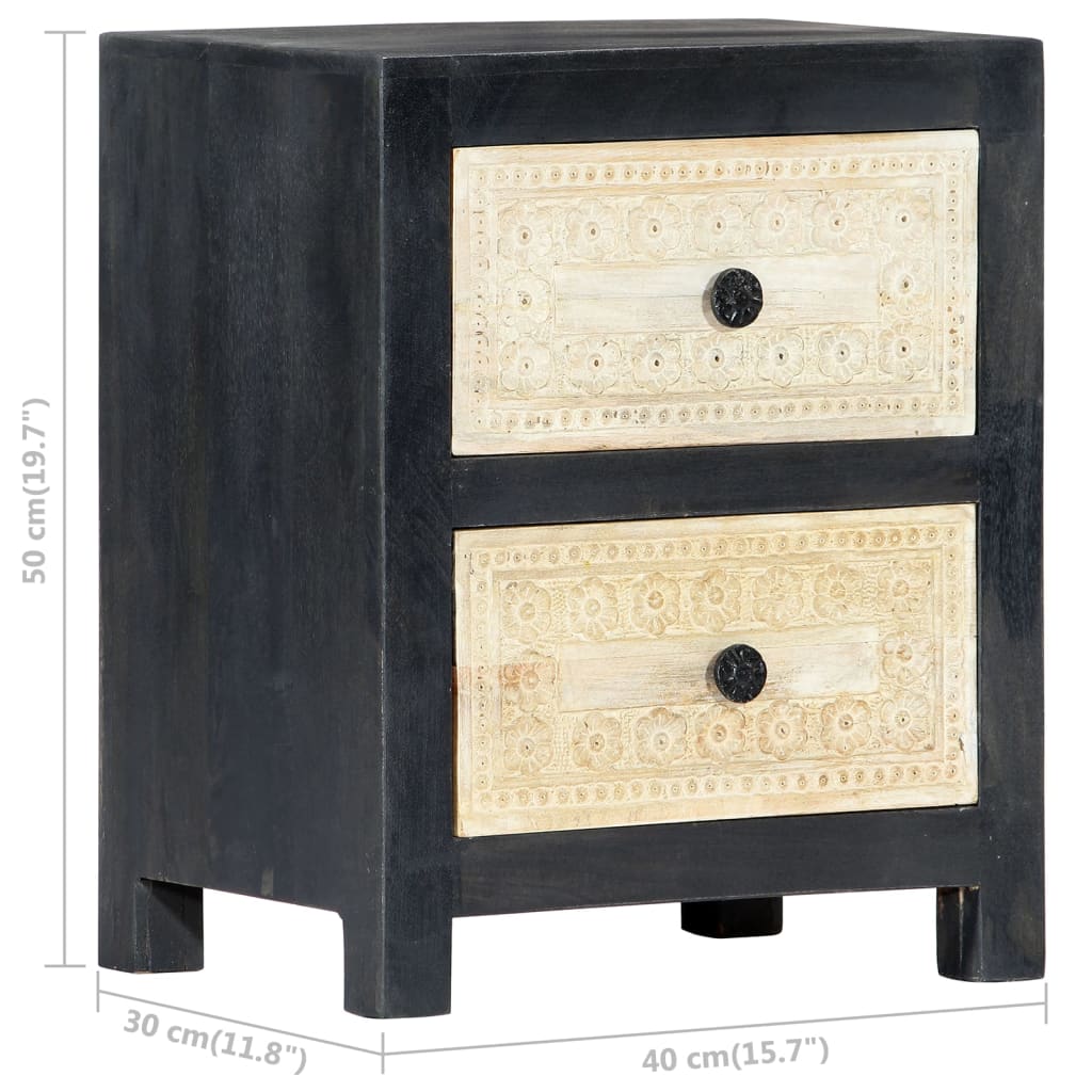 Nachtkastje handgesneden 40x30x50 cm massief mangohout grijs – afbeelding 8