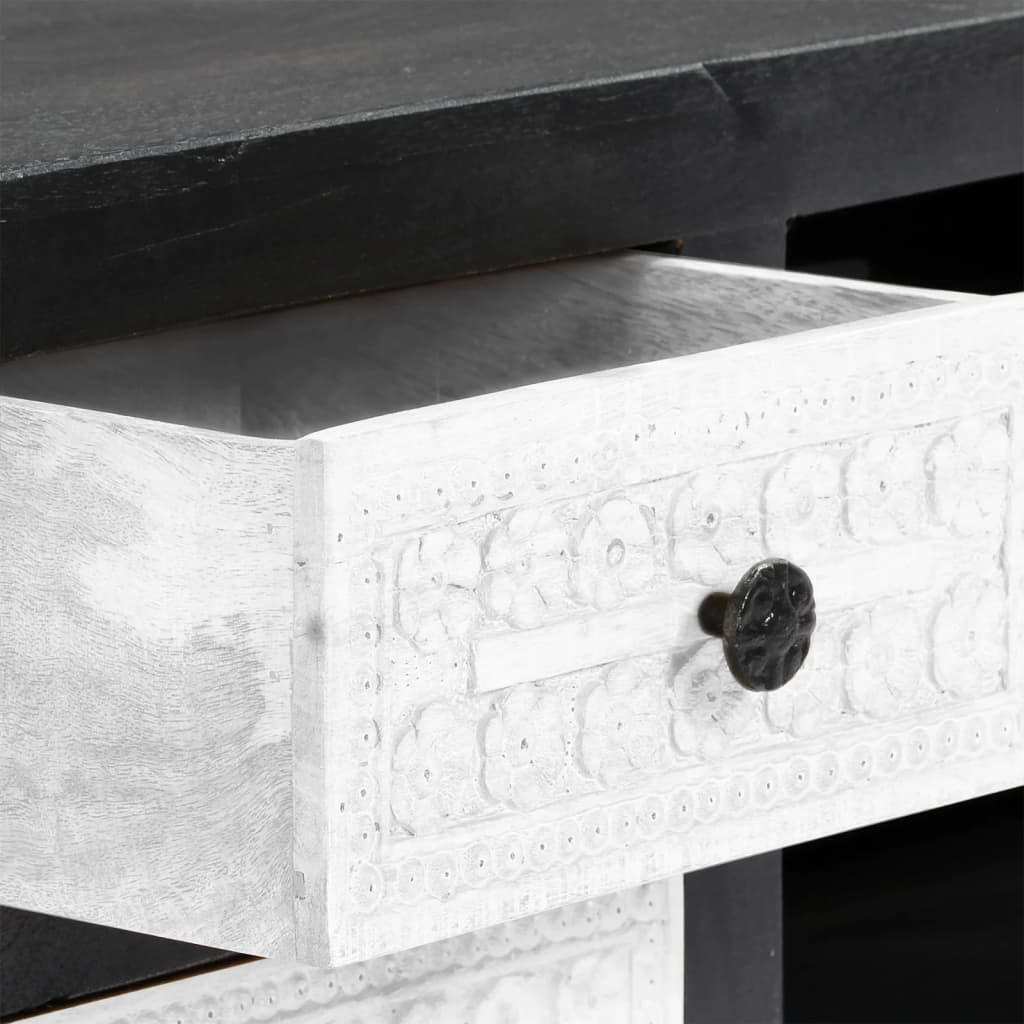 Tv-meubel handgesneden 120x30x40 cm massief mangohout grijs wit – afbeelding 8