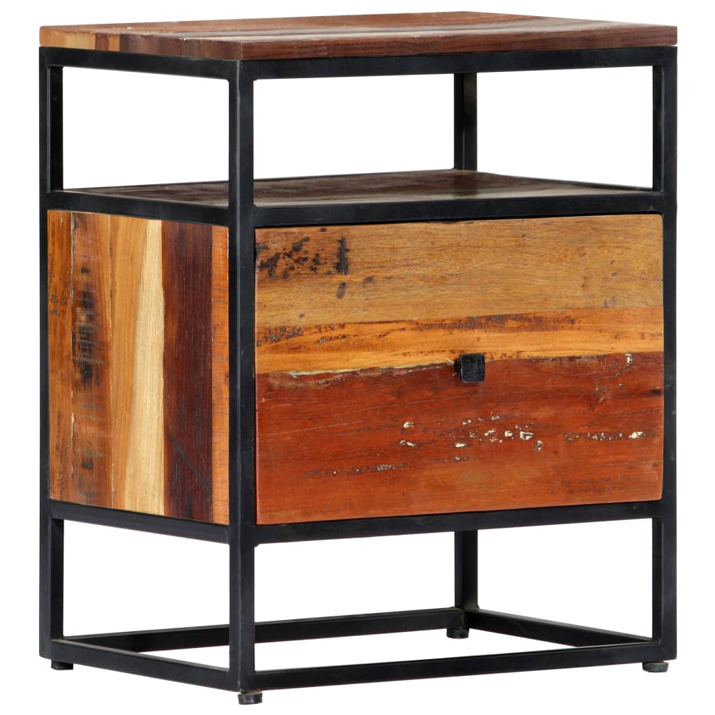 Nachtkastje 40x30x50 cm massief gerecycled hout en staal – afbeelding 12