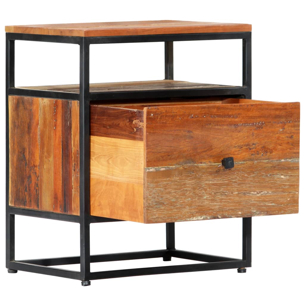 Nachtkastje 40x30x50 cm massief gerecycled hout en staal – afbeelding 2