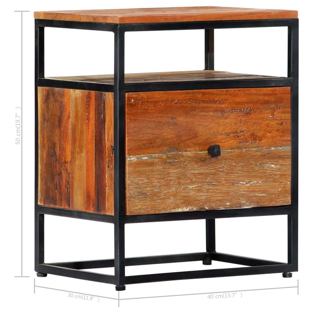 Nachtkastje 40x30x50 cm massief gerecycled hout en staal – afbeelding 9