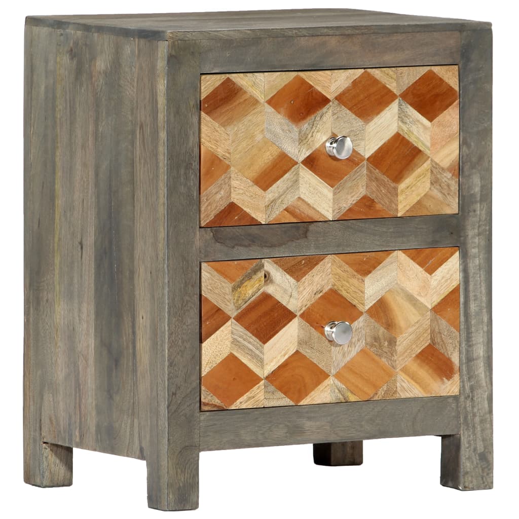 Nachtkastje 40x30x50 cm massief mangohout grijs – afbeelding 10