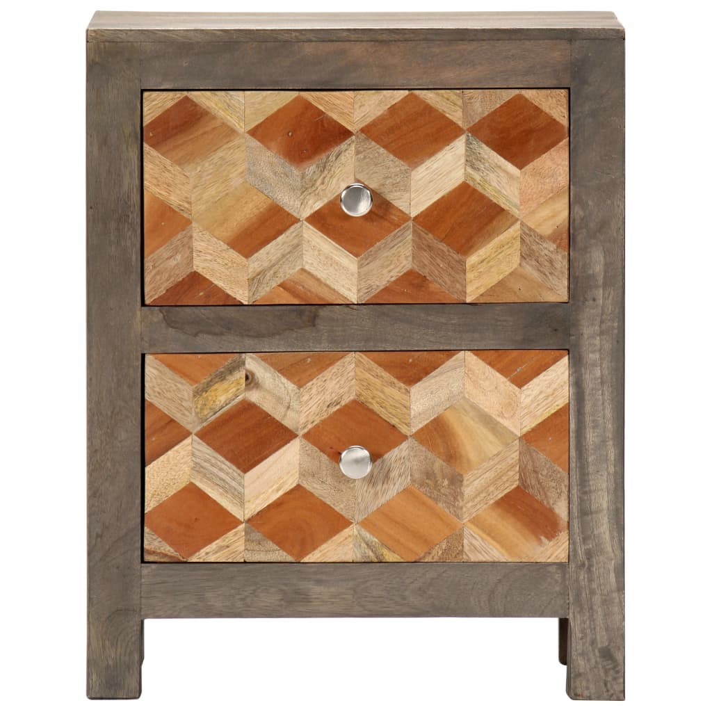 Nachtkastje 40x30x50 cm massief mangohout grijs – afbeelding 2