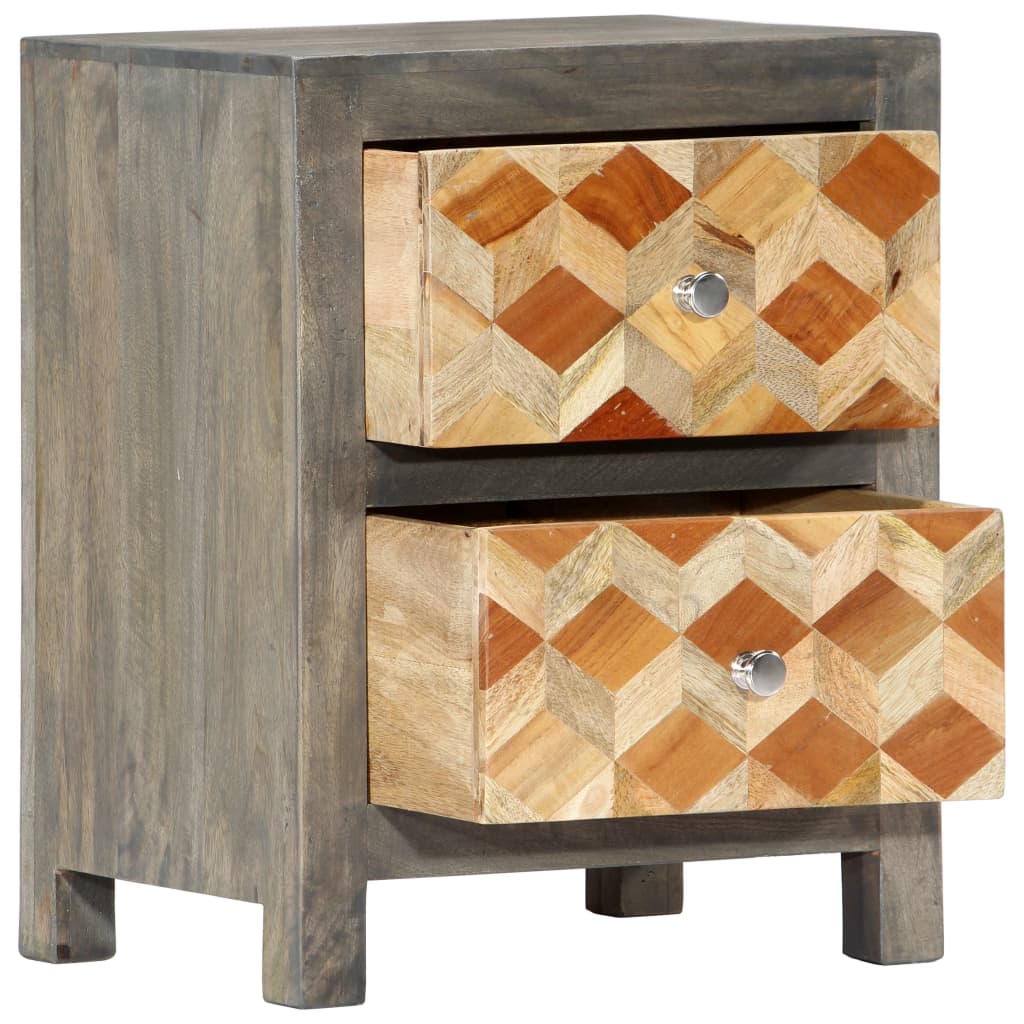 Nachtkastje 40x30x50 cm massief mangohout grijs – afbeelding 3