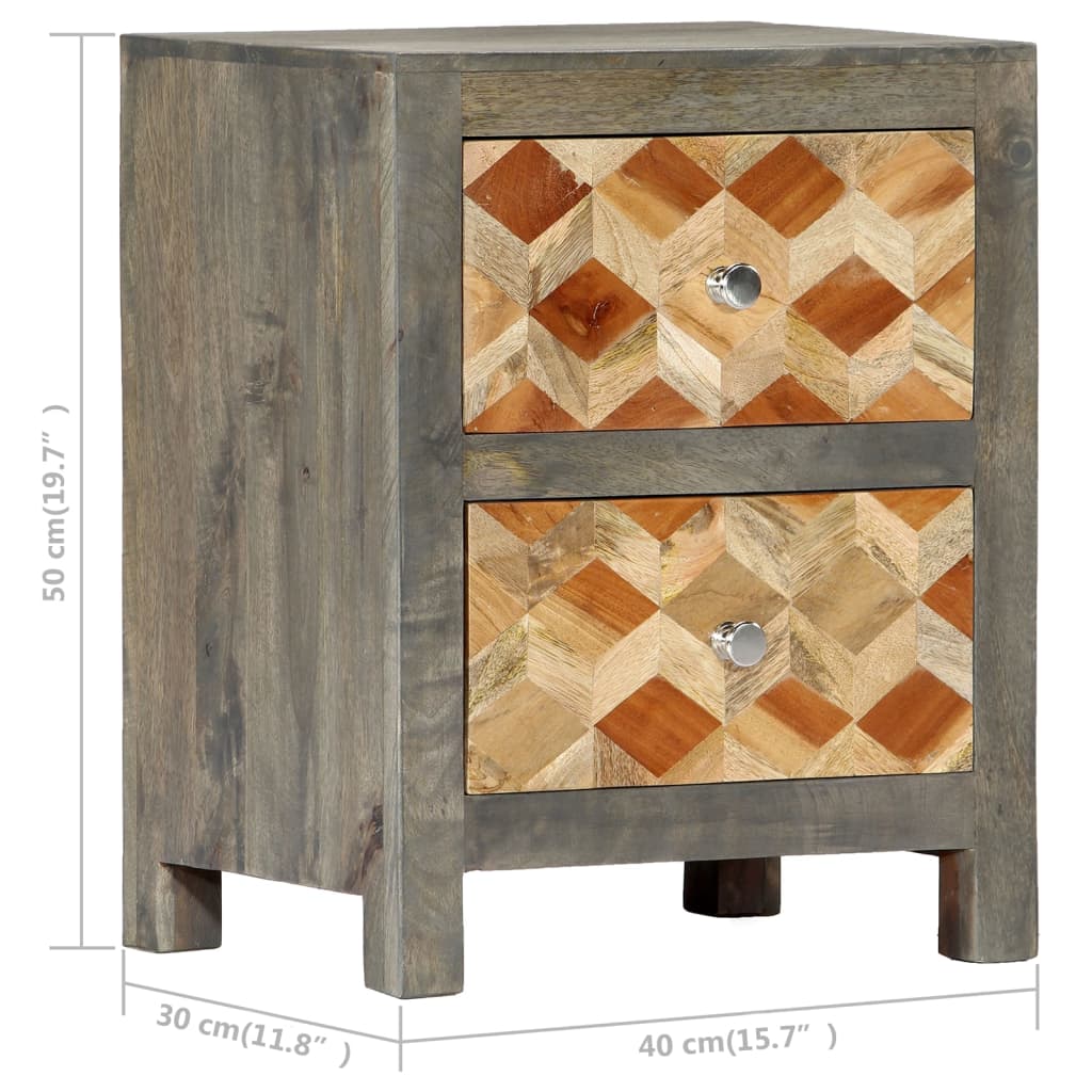 Nachtkastje 40x30x50 cm massief mangohout grijs – afbeelding 8