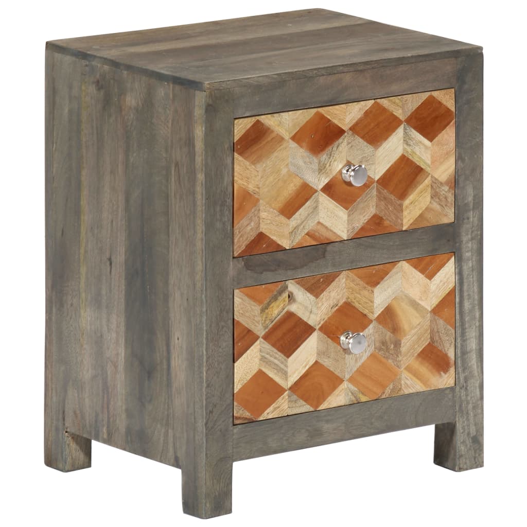 Nachtkastje 40x30x50 cm massief mangohout grijs – afbeelding 9