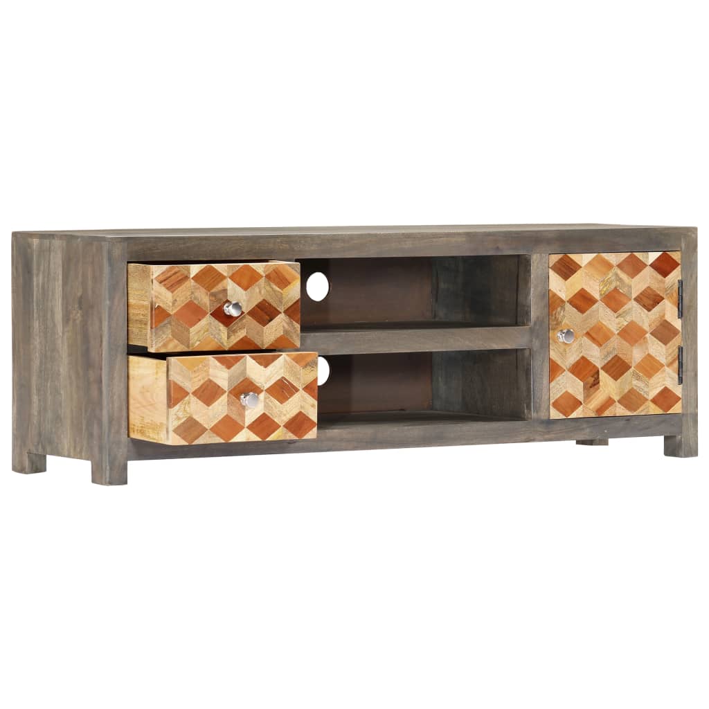 Tv-meubel 120x30x40 cm massief mangohout grijs – afbeelding 2