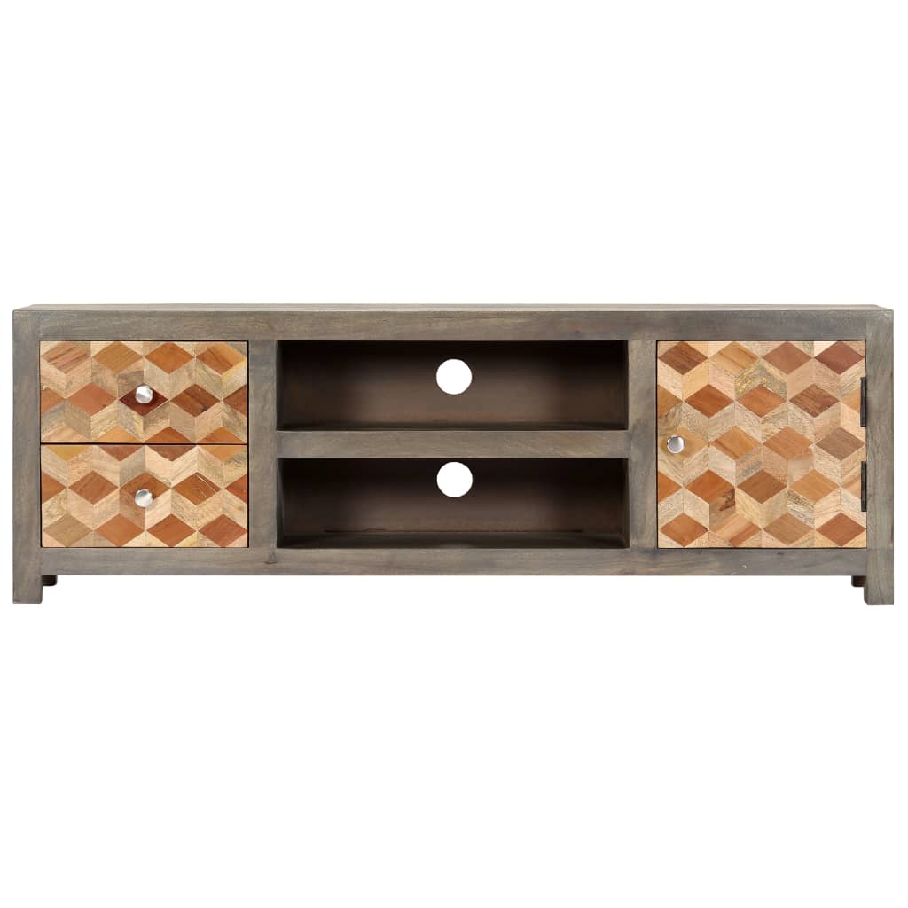 Tv-meubel 120x30x40 cm massief mangohout grijs – afbeelding 3